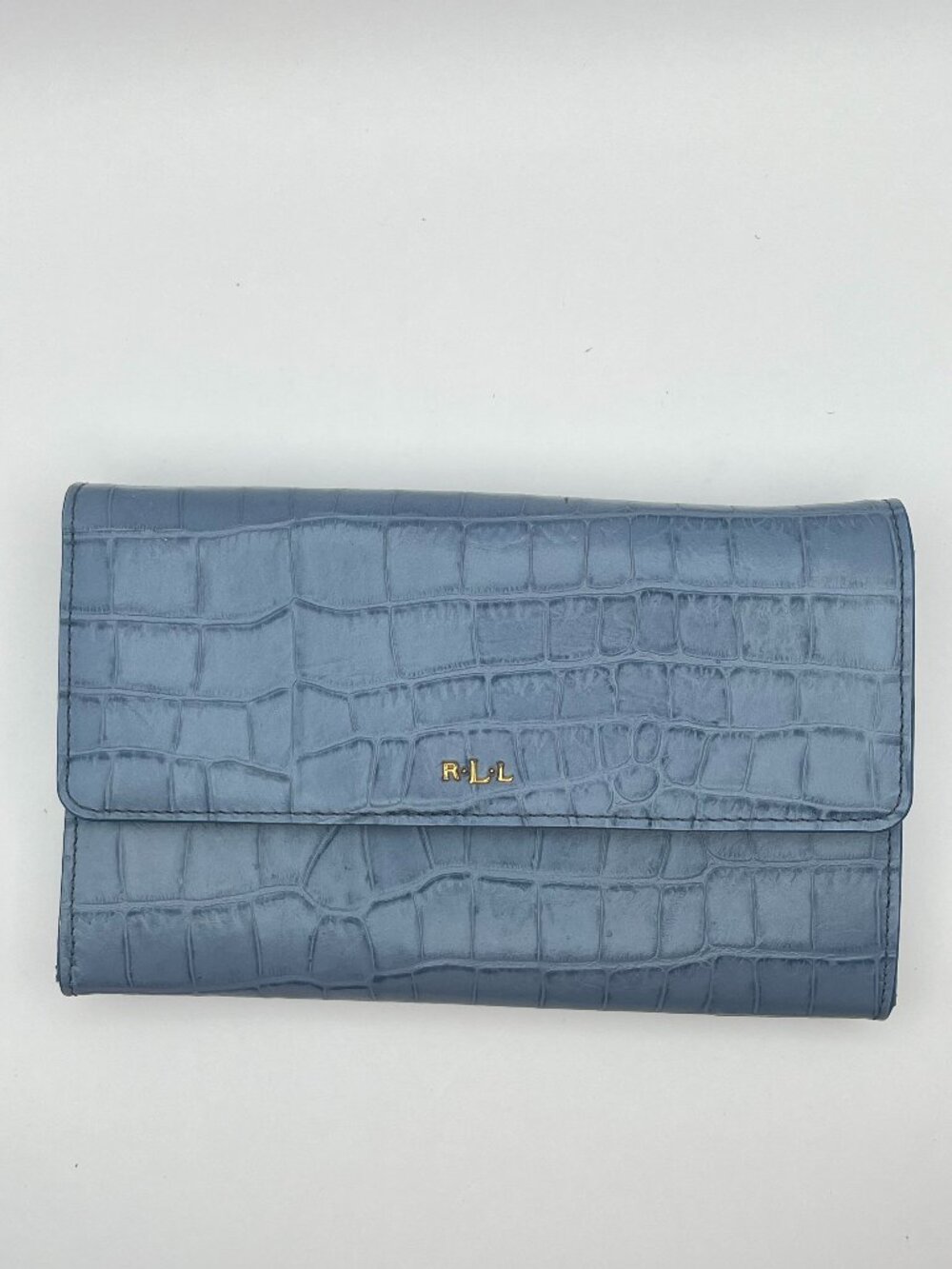 Lauren Ralph Lauren Blue Croc-Embossed Leather Bag Wallet